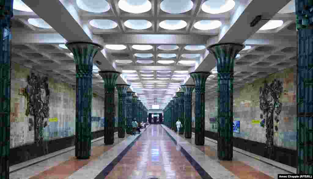 A station of the Tashkent Metro in Uzbekistan, August 9. A longtime ban on photographing the underground stations was lifted this year. See more of Uzbekistan's Secret Underground in our feature story. (Amos Chapple, RFE/RL)