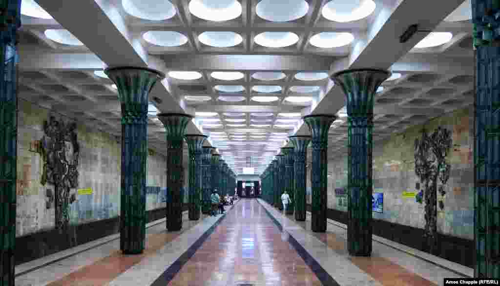 A station of the Tashkent Metro in Uzbekistan, August 9. A longtime ban on photographing the underground stations was lifted this year. See more of Uzbekistan&#39;s Secret Underground in our feature story. (Amos Chapple, RFE/RL)