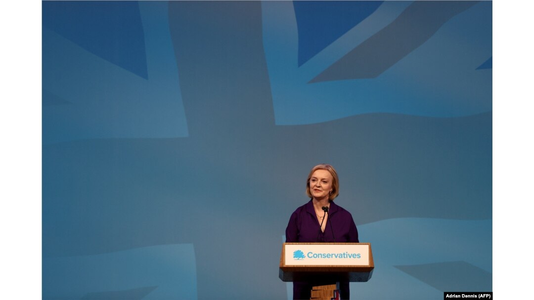 Noul lider al Partidului Conservator și prim-ministru ales al Marii Britanii, Liz Truss, susține discursul victoriei, la 5 septembrie 2022.