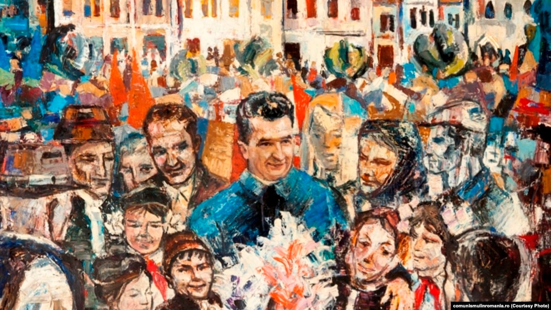 Moment de sărbătoare bihoreană; oferit de Comitetul judeţean de partid Bihor; 1978; ulei pe pânză. Sursa: comunismulinromania.ro