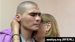 Erulan Amirov appears in court in Shymkent on May 16.