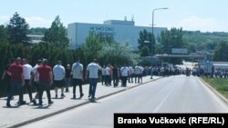 Protest radnika kompanije Fiat Krajsler automobili (FCA) u Kragujevcu 13. maja 2022. 