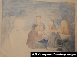 Семейный ужин Хрипуновых (отец, мать, две сестры и сам Иван)