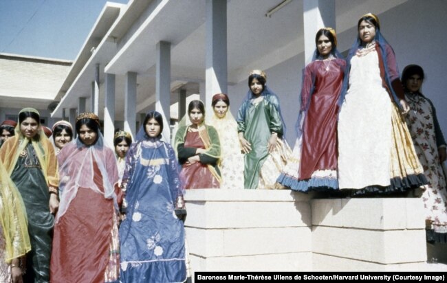 Girls from a Qashqai tribe photographed in a school in Shiraz.