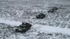 Russian T-72B3&nbsp; tanks take part in military exercises at a firing range in the southern Rostov region, near the Ukrainian border.&nbsp;