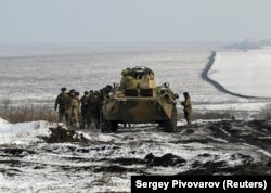 БТР-82 армії Росії на навчаннях на полігоні Кузмінський 26 січня 2022 року