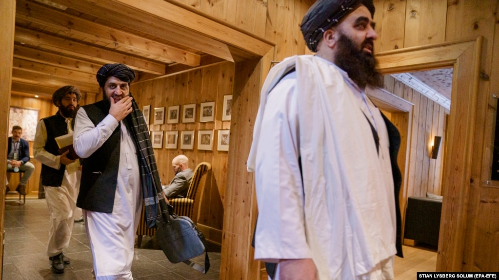 Taliban representatives led by its foreign minister, Amir Khan Muttaqi, arrive for a meeting with Norwegian officials in Oslo in January.