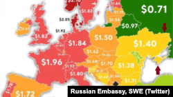 Részlet a svédországi orosz nagykövetség által 2023. január 17-én megosztott ártérképről. A nyilakat mi tettük rá
