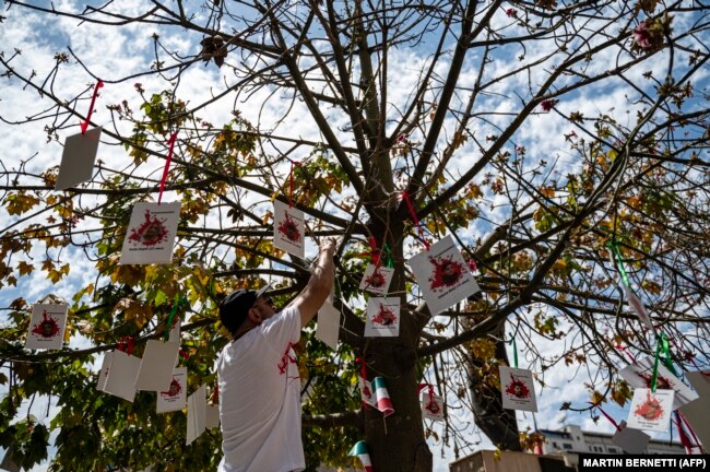 تصویر معترضان جان‌باخته در اعتراض‌های ایران در یکی از تجمعات اعتراضی ایرانیان در شیلی
