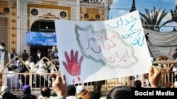 Demonstrators rally in Zahedan, the capital of Sistan and Baluchistan Province, where people have been holding protest rallies every Friday since September 30. 