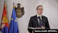 Predsednik Srbije Aleksandar Vučić nakon sastanka sa evropsko-američkim timom diplomata u Beogradu, 20. januara 2023.
