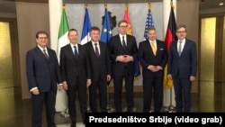 Претседателот на Србија, Александар Вучиќ на средба со европско-американскиот тим дипломати во Белград