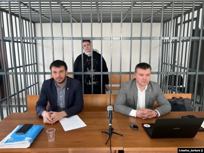 Zarema Musayeva në gjykatë, Grozny, Çeçeni. 2 shkurt 2023 Foto nga kanali Telegram "Ekipet kundër Torturës"