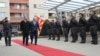 Interior Ministers Oliver Spasovski (left) of North Macedonia and Ivan Demerdziev of Bulgaria arrive for a meeting in Skopje on January 30.