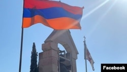 An Armenian flag on the building of the Armenian Patriarchate of Jerusalem, August 30, 2021.