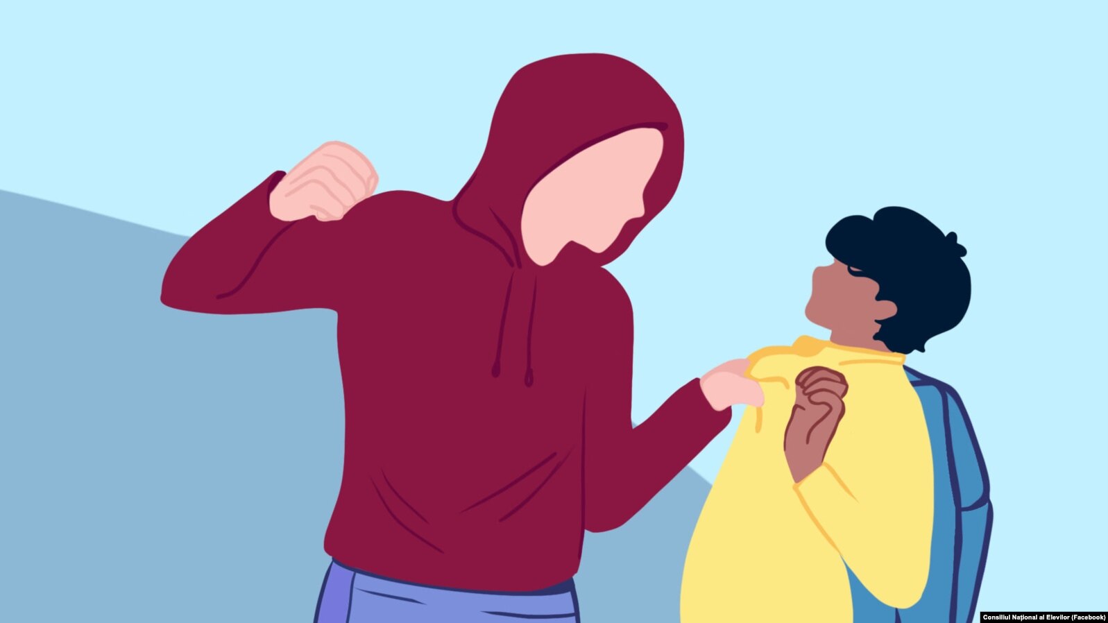 Un afiș realizat de Consiliul Național al Elevilor pentru o campanie antibullying.