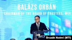 Orbán Balázs, az MCC kuratóriumi elnöke, a miniszterelnök politikai igazgatója beszédet mond a Mathias Corvinus Collegium (MCC) második nemzetközi médiakonferenciáján, 2023. január 25-én