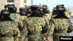 Armenia - Soldiers march at an Armenian military base, December 24, 2022.