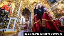 Глава ПЦУ митрополит Київський і всієї України Епіфаній під час відзначення свята Богоявлення за юліанським календарем в Успенському соборі Києво-Печерської лаври. Київ, 19 січня 2023 року