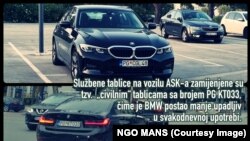 Na fotografijama je, prema navodima MANS -a, službeno vozilo koje koristi direktorica Agencije za sprečavanje korupcije u Crnoj Gori