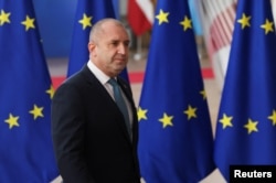 Rumen Radev bolgár államfő Brüsszelben 2023. február 9-én