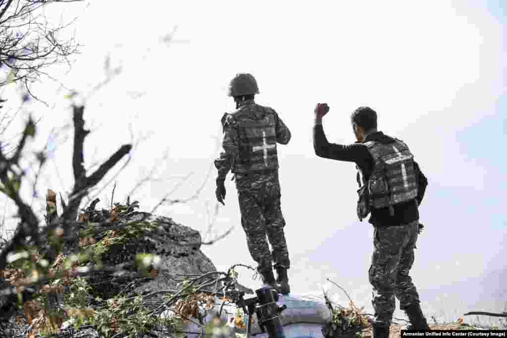 An Armenian mortar crew fighting near Stepanakert. The photo was published on November 5.