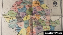 Harta administrativă a României în 1968.