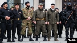Рамзан Кадыров во время построения чеченских войск на площади в Грозном, 26 февраля 2022 года