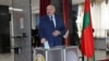 Alyaksandr Lukashenka casts his ballot in the referendum on the constitutional amendments in Minsk on February 27.