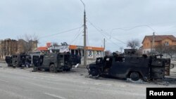 Tehnică militară rusească distrusă, în apropiere de Harkov