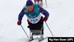 Maria Iovleva of the Paralympic Athletes of Russia trains ahead of the cross-country event for the Winter Paralympics in Pyeongchang, South Korea, in March 2018.