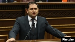 Armenia - Defense Minister Suren Papikian speaks in the Armenian parliament, Yerevan, March 2, 2022.