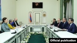 Armenia - Prosecutor-General Artur Davtian (second from right) meets with Andrea Wiktorin, head of the EU Delegation, Yerevan, March 3, 2022.