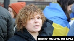 Tetjana Fedosejeva Miletić učestvovala je na skupu protiv rata u Ukrajini, u Kragujevcu 3. marta 2022.