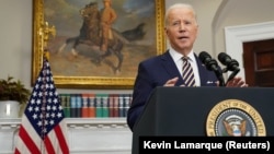 U.S. President Joe Biden speaks in the Roosevelt Room at the White House in Washington on March 8.