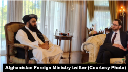 امیر خان متقی سرپرست وزارت خارجه حکومت طالبان و توماس ویست نماینده ویژه امریکا در امور افغانستان