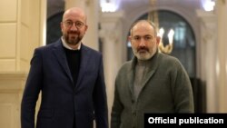 France - Armenian Prime Minister Nikol Pashinian and European Council President Charles Michel hold an unofficial meeting in Paris, March 9, 2022.