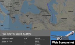 Переліт літака Ту-134АК з бортовим номером RA-65992 з аеропорту поблизу Астрахані в напрямку Сирії, 1 березня 2022 року