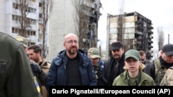 Шарль Мішель 20 квітня відвідав зруйновану внаслідок російських атак Бородянку 