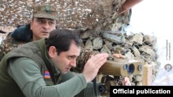 Armenian Defense Minister Suren Papikian during a visit to the Syunik province, March 17, 2022.