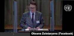 Представник України Антон Кориневич виступає у Міжнародному суді ООН, 7 березня 2022 року. Скріншот відеотрансляції