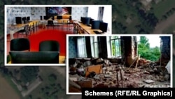 Pictures of the school's computer room before and after the Russian occupation.
