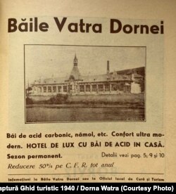 Captură din ghidul turistic dedicat orașului Vatra Dornei și zonei Dornelor, publicat în 1940.