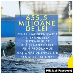 Alocarea de bani pentru apă și canalizare în Iași, prin programul Anghel Saligny, prezentată în „cheie” liberală, de către organizația județeană a PNL.