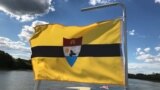 Liberland flag on the ship on Danube river, Serb-Croatian border, August 11, 2022 