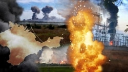 Взрывы в Крыму в результате военной операции. Иллюстративный коллаж
