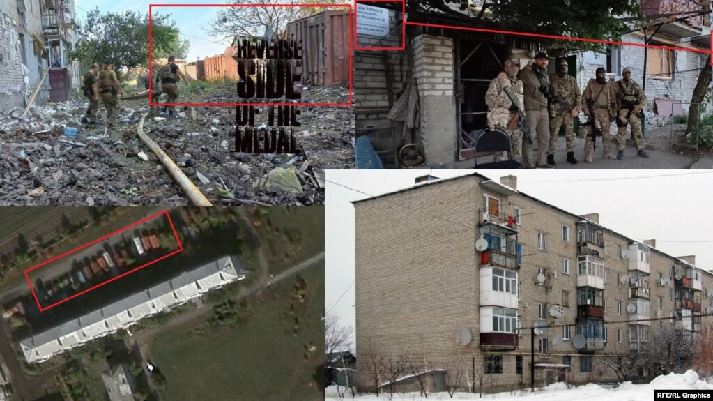 Кадри от мястото показват пораженията, а заради снимката горе вдясно, на която се вижда адресът, се появиха съмнения, че е издал на украинците местонахождението на базата