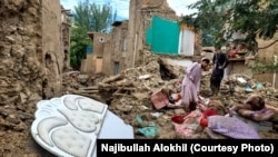 شماری از منازل مسکونی ویران شده از اثر سیلاب در ولایت لوگر افغانستان