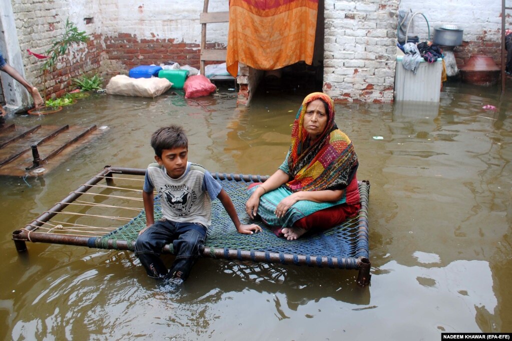 Njerëzit e prekur nga shirat e monsunike presin për ndihmë në Hyderabad, Pakistan. Shirat e dendur kanë marrë jetën e më shumë se 300 vetave deri më tani në Pakistan dhe kanë shkaktuar dëme të konsiderueshme në provincat Baluçistan dhe Sindh.
