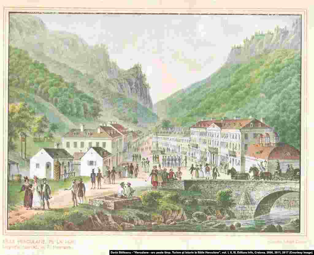 Așa arăta Băile Herculane la 1820, în piata Hercules de astăzi.